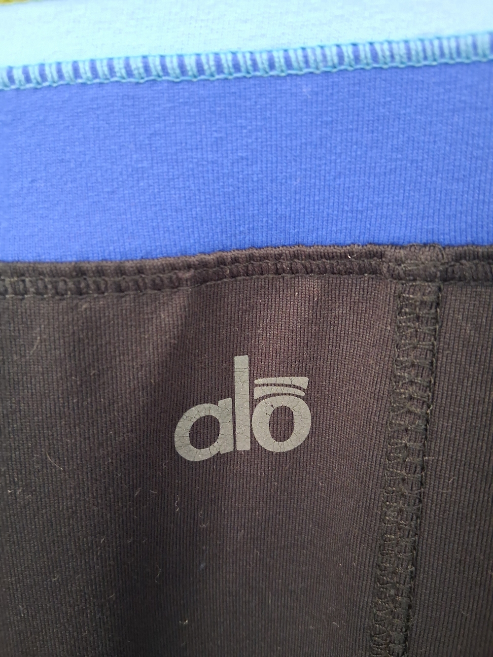 ALO Yoga Black Wide Leg Leggings with Blue Striped Waistband - Picture 3 of 6
